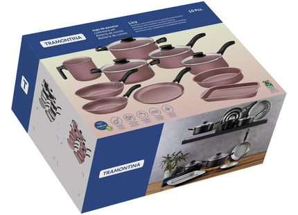 Batería de Cocina Tramontina Linz en Aluminio con Revestimiento Interno y Externo en Antiadherente Starflon Max Negro 10 Piezas