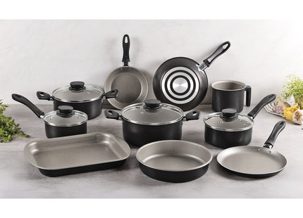 Batería de Cocina Tramontina Linz en Aluminio con Revestimiento Interno y Externo en Antiadherente Starflon Max Negro 10 Piezas