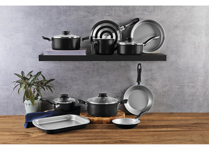 Batería de Cocina Tramontina Linz en Aluminio con Revestimiento Interno y Externo en Antiadherente Starflon Max Negro 10 Piezas