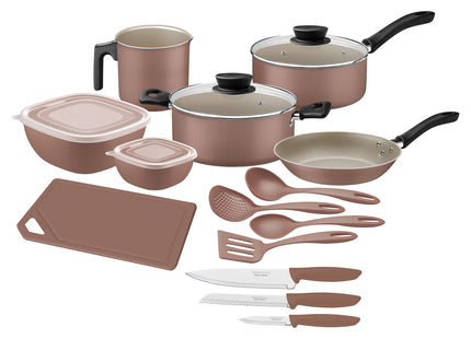 Batería de Cocina Tramontina en Aluminio con Revestimiento Interno y Externo en Antiadherente Starflon Max Mocaccino 14 Piezas