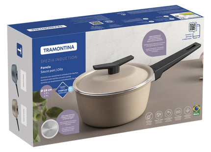 Olla Tramontina Spezia Induction en Aluminio con Revestimiento Interno y Externo en Antiadherente Starflon Excellent Arena 18 cm