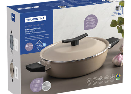Arrocera Tramontina Spezia Induction en Aluminio con Revestimiento Interno y Externo en Antiadherente Starflon Excellent Arena 24 cm