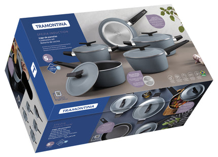 Batería de Cocina Tramontina Spezia Induction en Aluminio con Revestimiento Interno y Externo en Antiadherente Starflon Excellent Azul Ardosia 5 Piezas