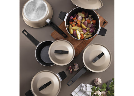 Batería de Cocina Tramontina Spezia Induction en Aluminio con Revestimiento Interno y Externo en Antiadherente Starflon Excellent Arena 5 Piezas