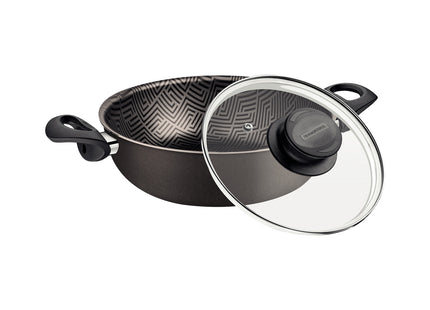 Arrocera Tramontina Paris en Aluminio con Revestimiento Interno y Externo Antiadherente Starflon Max Plomo con Tapa de Vidrio 24 cm 2.8 L