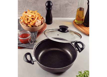 Arrocera Tramontina Paris en Aluminio con Revestimiento Interno y Externo Antiadherente Starflon Max Plomo con Tapa de Vidrio 24 cm 2.8 L