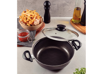Arrocera Tramontina Paris en Aluminio con Revestimiento Interno y Externo Antiadherente Starflon Max Plomo con Tapa de Vidrio 24 cm 2.8 L