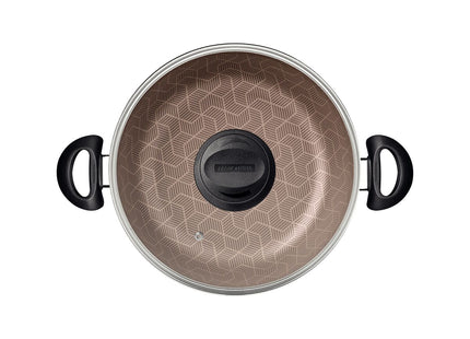 Arrocera Tramontina Paris en Aluminio con Revestimiento Interno y Externo Antiadherente Starflon Max Rojo con Tapa de Vidrio 24 cm 2.8 L