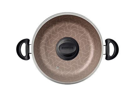 Arrocera Tramontina Paris en Aluminio con Revestimiento Interno y Externo Antiadherente Starflon Max Rojo con Tapa de Vidrio 24 cm 2.8 L