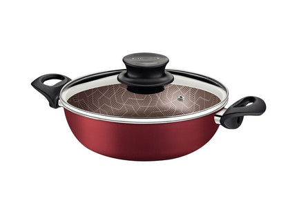 Arrocera Tramontina Paris en Aluminio con Revestimiento Interno y Externo Antiadherente Starflon Max Rojo con Tapa de Vidrio 24 cm 2.8 L