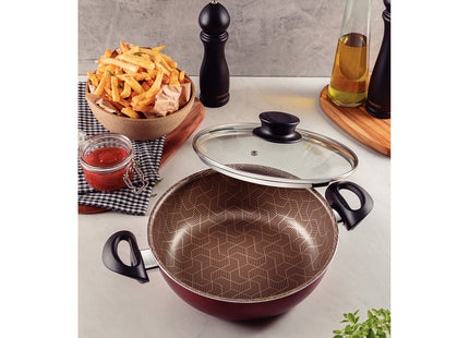 Arrocera Tramontina Paris en Aluminio con Revestimiento Interno y Externo Antiadherente Starflon Max Rojo con Tapa de Vidrio 24 cm 2.8 L