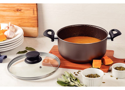 Cacerola Tramontina Paris en Aluminio con Revestimiento Interno y Externo Antiadherente Starflon Max Plomo con Tapa de Vidrio 24 cm 4.9 L