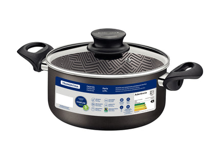 Cacerola Tramontina Paris en Aluminio con Revestimiento Interno y Externo Antiadherente Starflon Max Plomo con Tapa de Vidrio 24 cm 4.9 L