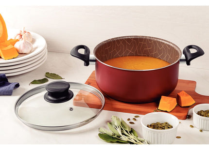 Cacerola Tramontina Paris en Aluminio con Revestimiento Interno y Externo Antiadherente Starflon Max Rojo con Tapa de Vidrio 24 cm 4.9 L