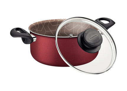 Cacerola Tramontina Paris en Aluminio con Revestimiento Interno y Externo Antiadherente Starflon Max Rojo con Tapa de Vidrio 24 cm 4.9 L