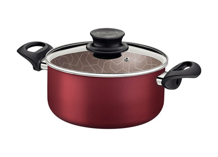 Cacerola Tramontina Paris en Aluminio con Revestimiento Interno y Externo Antiadherente Starflon Max Rojo con Tapa de Vidrio 24 cm 4.9 L