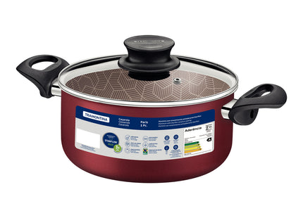 Cacerola Tramontina Paris en Aluminio con Revestimiento Interno y Externo Antiadherente Starflon Max Rojo con Tapa de Vidrio 26 cm 6.3 L