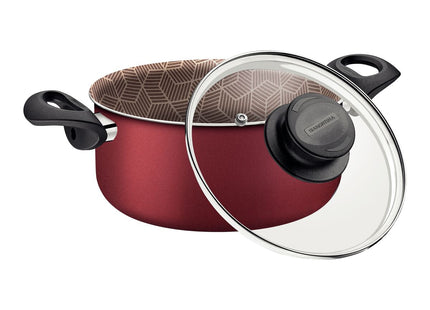 Cacerola Tramontina Paris en Aluminio con Revestimiento Interno y Externo Antiadherente Starflon Max Rojo con Tapa de Vidrio 26 cm 6.3 L