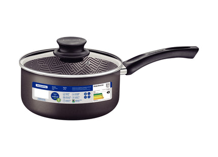 Olla Tramontina Paris en Aluminio con Revestimiento Interno y Externo Antiadherente Starflon Max Plomo con Tapa de Vidrio 18 cm 2.1 L