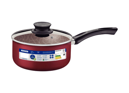Olla Tramontina Paris en Aluminio con Revestimiento Interno y Externo Antiadherente Starflon Max Rojo con Tapa de Vidrio 18 cm 2.1 L