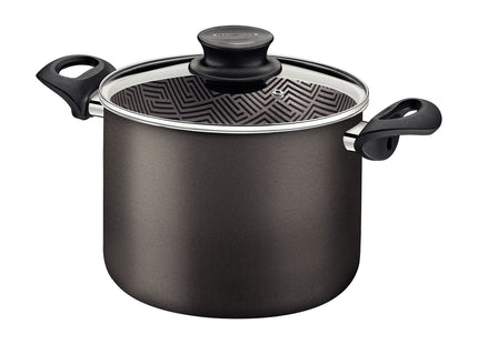 Olla Alta Tramontina Paris en Aluminio con Revestimiento Interno y Externo Antiadherente Starflon Max Plomo con Tapa de Vidrio 24 cm 7.2 L
