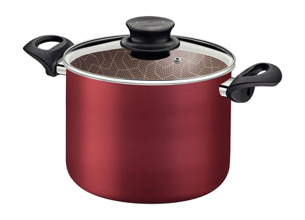 Olla Alta Tramontina Paris en Aluminio con Revestimiento Interno y Externo Antiadherente Starflon Max Rojo con Tapa de Vidrio 24 cm 7.2 L