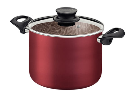 Olla Alta Tramontina Paris en Aluminio con Revestimiento Interno y Externo Antiadherente Starflon Max Rojo con Tapa de Vidrio 24 cm 7.2 L