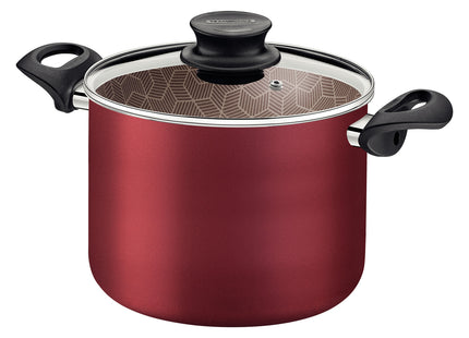 Olla Alta Tramontina Paris en Aluminio con Revestimiento Interno y Externo Antiadherente Starflon Max Rojo con Tapa de Vidrio 28 cm 11.8 L