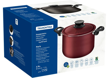 Olla Pasta Tramontina Paris en Aluminio con Revestimiento Interno y Externo con Antiadherente Starflon Max con Tapa de Aluminio Plomo 24 cm 7.2 L