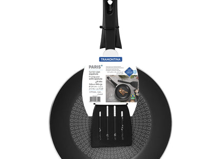 Sartén Tramontina Paris+ en Aluminio con Revestimiento Interno y Externo en Antiadherente Starflon Excellent Negro con Espátula de 24 cm 1.2 L