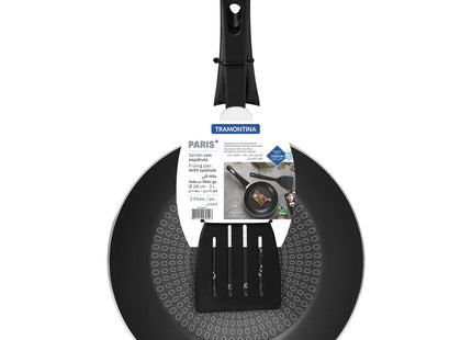 Sartén Tramontina Paris+ en Aluminio con Revestimiento Interno y Externo en Antiadherente Starflon Excellent Negro con Espátula de 28 cm 2 L