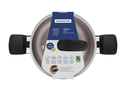 Cacerola Tramontina Milazzo en Aluminio con Revestimiento Interno y Externo en Antiadherente Starflon Max Almendra 24 cm