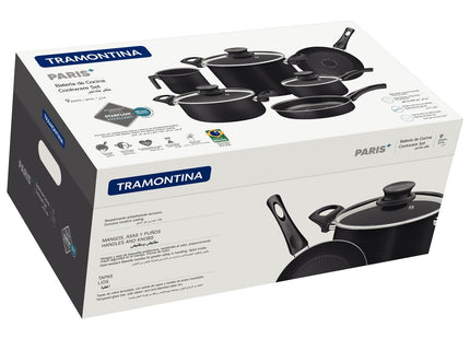 Batería de Cocina Tramontina Paris en Aluminio con Revestimiento Interno y Externo Antiadherente Starflon Excellent Negro 9 Piezas