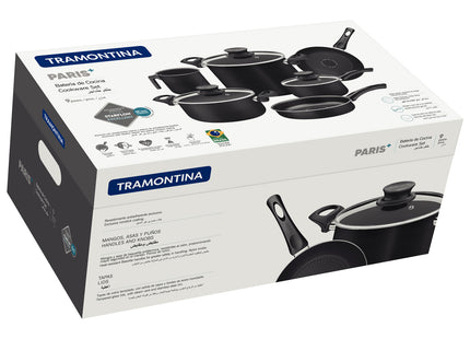 Batería de Cocina Tramontina Paris en Aluminio con Revestimiento Interno y Externo Antiadherente Starflon Excellent Negro 9 Piezas