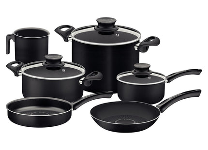Batería de Cocina Tramontina Paris en Aluminio con Revestimiento Interno y Externo Antiadherente Starflon Excellent Negro 9 Piezas