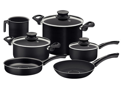 Batería de Cocina Tramontina Paris en Aluminio con Revestimiento Interno y Externo Antiadherente Starflon Excellent Negro 9 Piezas