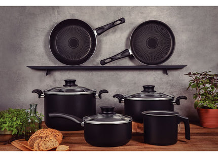 Batería de Cocina Tramontina Paris en Aluminio con Revestimiento Interno y Externo Antiadherente Starflon Excellent Negro 9 Piezas