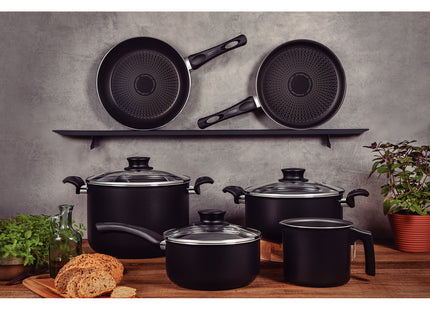 Batería de Cocina Tramontina Paris en Aluminio con Revestimiento Interno y Externo Antiadherente Starflon Excellent Negro 9 Piezas