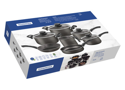 Batería de Cocina Tramontina Paris en Aluminio con Revestimiento Interno y Externo con Antiadherente Starflon Max Plomo 7 Piezas