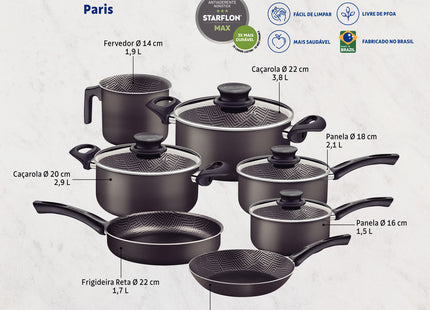 Batería de Cocina Tramontina Paris en Aluminio con Revestimiento Interno y Externo con Antiadherente Starflon Max Plomo 7 Piezas