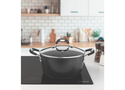 Cacerola Tramontina Mônaco Induction en Aluminio con Revestimiento Interno y Externo Antiadherente Starflon Premium Negro con Tapa Vidrio 24 cm 4.5 L