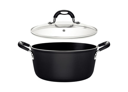 Cacerola Tramontina Mônaco Induction en Aluminio con Revestimiento Interno y Externo Antiadherente Starflon Premium Negro con Tapa Vidrio 24 cm 4.5 L