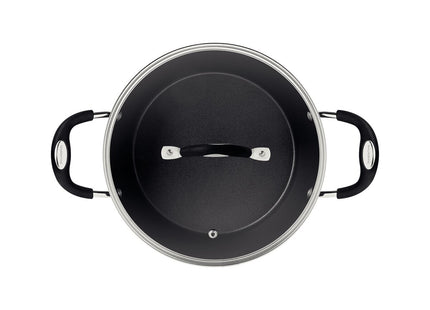 Cacerola Tramontina Mônaco Induction en Aluminio con Revestimiento Interno y Externo Antiadherente Starflon Premium Negro con Tapa Vidrio 24 cm 4.5 L