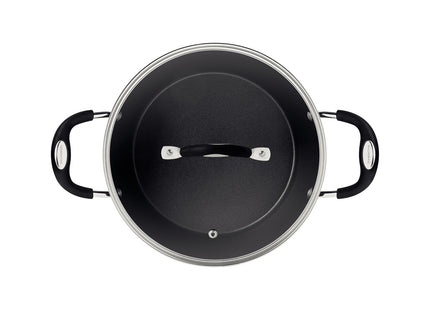 Cacerola Tramontina Mônaco Induction en Aluminio con Revestimiento Interno y Externo Antiadherente Starflon Premium Negro con Tapa Vidrio 24 cm 4.5 L