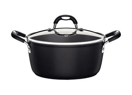 Cacerola Tramontina Mônaco Induction en Aluminio con Revestimiento Interno y Externo Antiadherente Starflon Premium Negro con Tapa Vidrio 24 cm 4.5 L