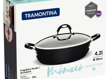 Arrocera Tramontina Mônaco Induction en Aluminio con Revestimiento Interno y Externo Antiadherente Starflon Premium Negro con Tapa 28 cm 4.2 L