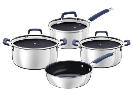 Batería de Cocina Tramontina Romagna en Acero Inoxidable y Aluminio con Revestimiento Interno Cerámico Black Stone 4 Piezas