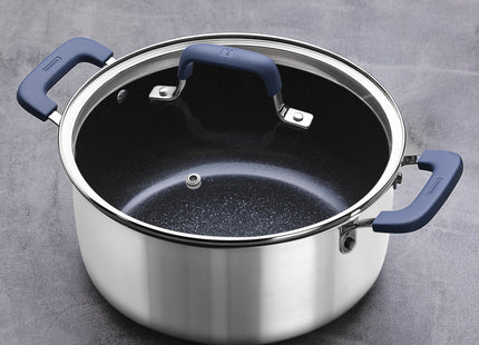 Batería de Cocina Tramontina Romagna en Acero Inoxidable y Aluminio con Revestimiento Interno Cerámico Black Stone 4 Piezas