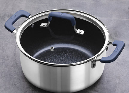 Batería de Cocina Tramontina Romagna en Acero Inoxidable y Aluminio con Revestimiento Interno Cerámico Black Stone 4 Piezas