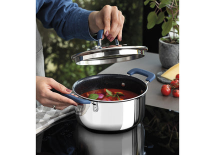 Batería de Cocina Tramontina Romagna en Acero Inoxidable y Aluminio con Revestimiento Interno Cerámico Black Stone 4 Piezas
